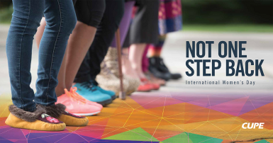 group of women&#039;s legs from the knee down with the slogan &quot;not one step back&quot;