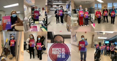 In Ottawa and across the province hospital and long-term care health care staff represented by CUPE took part in an International Women’s Day workplace action that calls on the Ontario government to respect, protect, and increase pay for health care worke