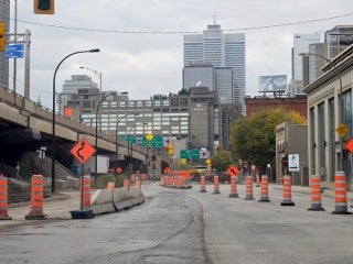 Road construction in Montreal