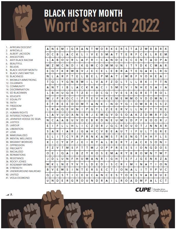 Black History Month Word Search 2022