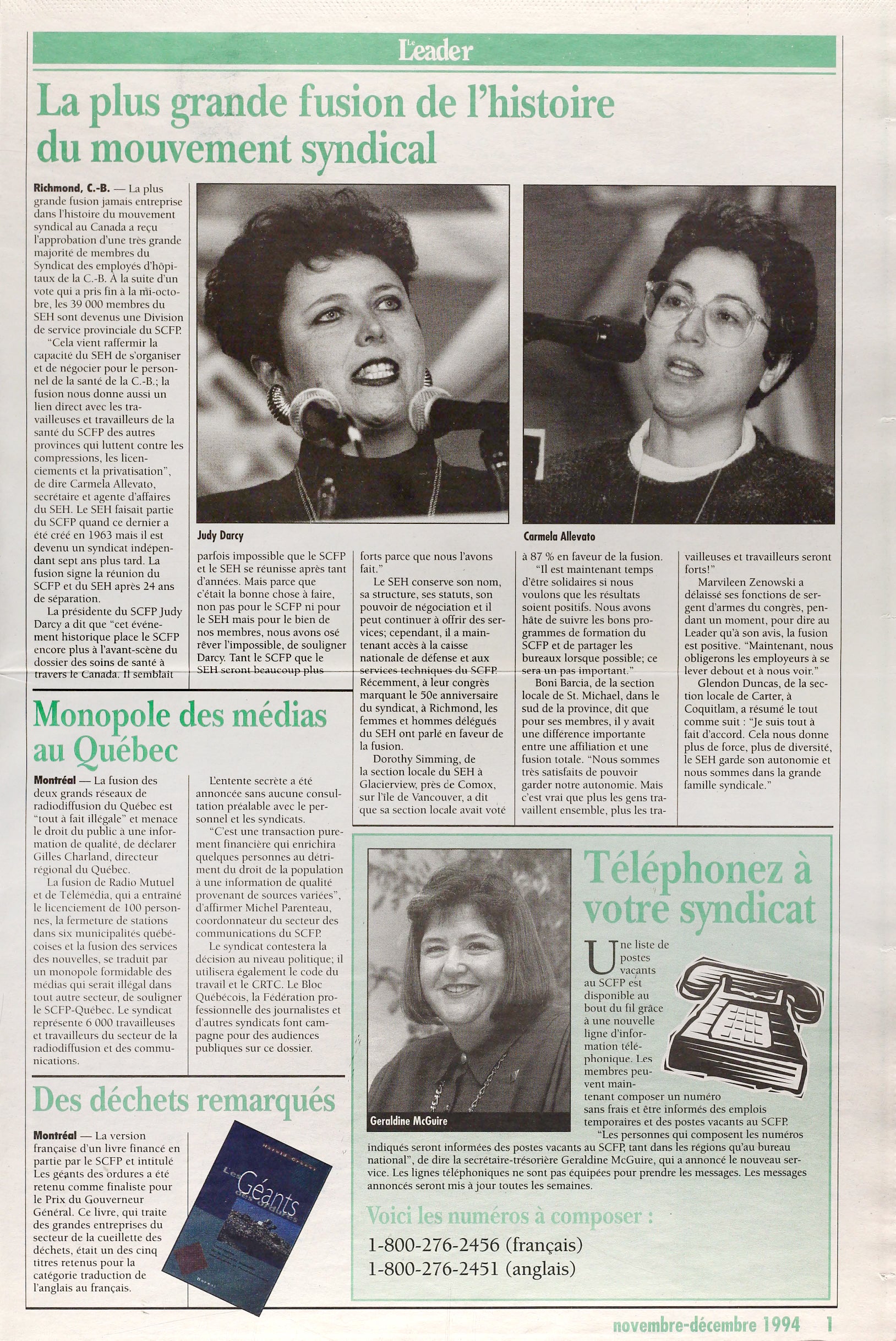Le Leader, SCFP, nov-dec 1994, p.2 