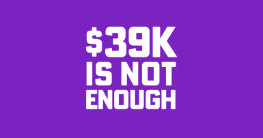 Purple background with $39K is not enough written in white letters 