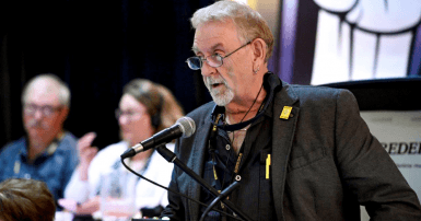 President-elect for CUPE NB addressing Convention
