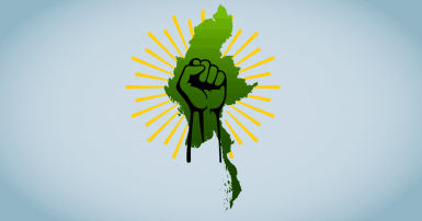 Map of Burma/Myanmar with a clenched fist