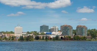 Waterfront buildings in Barrie, ON 