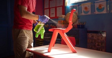 cleaning a classroom