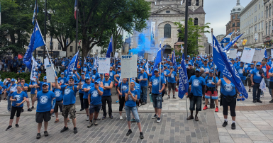 Workers with picket signs