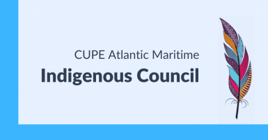 Web banner. Image: illustration of a single feather. Text: CUPE Atlantic Maritime Indigenous Council.
