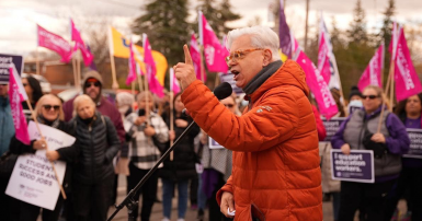 CUPE Ontario President, Fred Hahn, addresses a group of people at a rally in support of education workers.