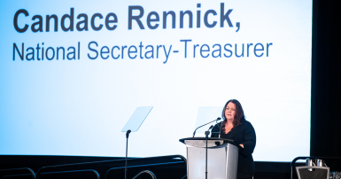 CUPE National Secretary Treasurer Candace Rennick addresses delegates in Vancouver.