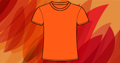 Orange t-shirt on a light orange background with pattern in many shades of orange