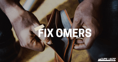 Hands holding an empty wallet with the words Fix OMERS