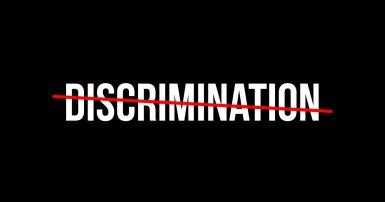 The word discrimination with a red line through it