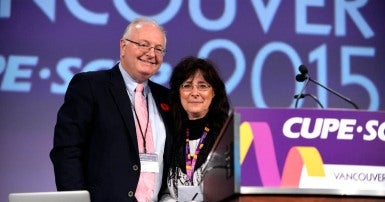 Pearl Blommaert with CUPE's National President Paul Moist in 2015.