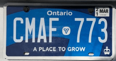 Ontario license plate with sticker