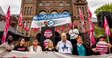CUPE National President Mark Hancock addresses rally at Queen's Park