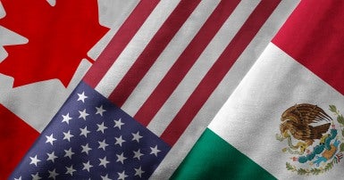 The flags of Canada, the USA and Mexico 
