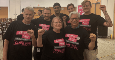 Supporters of CUPE 3906-01 in #bettermac shirts