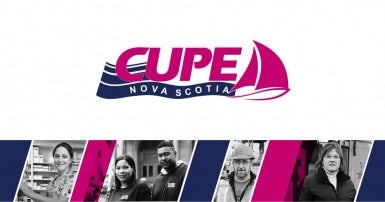 CUPE Nova Scotia web banner. Images of 5 CUPE members at work, and the CUPE NS logo.