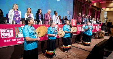 Indigenous drummers open the CUPE Ontario Convention 2023