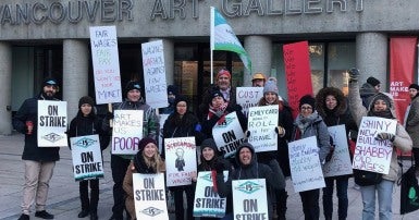 Cupe members on strike outside Vancouver Art Gallery