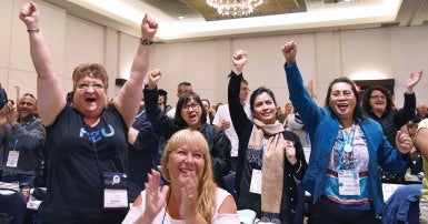 BC health care workers celebrate better working conditions under an NDP government