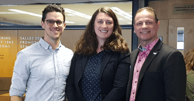 Mathieu Vick, conseiller du SCFP, Alice-Anne Simard, diréctrice générale de Eau Secours et Luc Bisson, membre du CA de Eau Secours et membre du SCFP 301