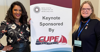 Keynote speaker Tina Varughese and CUPE NS Vice-president Dianne Frittenburg