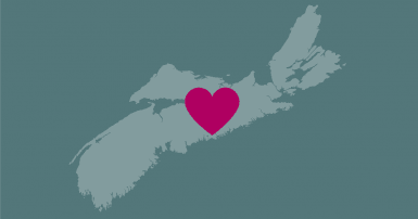 Map of Nova Scotia with a heart super-imposed