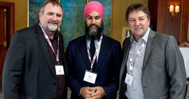 Charles Fleury, Jagmeet Singh and Mark Hancock