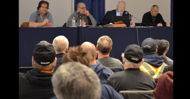 Assemblée générale syndicale des cols bleus de Mont-Royal le 23 janvier 2018. Photo SCFP 301