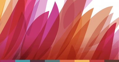 Illustration of orange, red and pink transparent feathery shapes