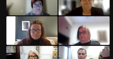 Screen shot of union presidents on a Zoom call