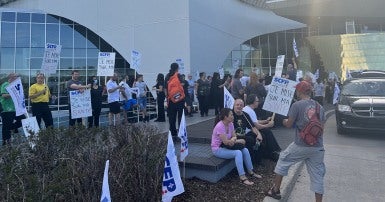 Striking workers outside of casino