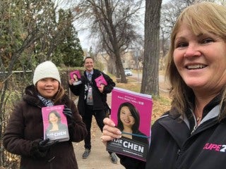 CUPE members out campaigning for progressive candidates in municipal election.