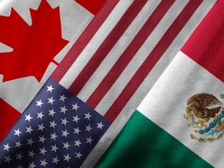 The flags of Canada, the USA and Mexico 