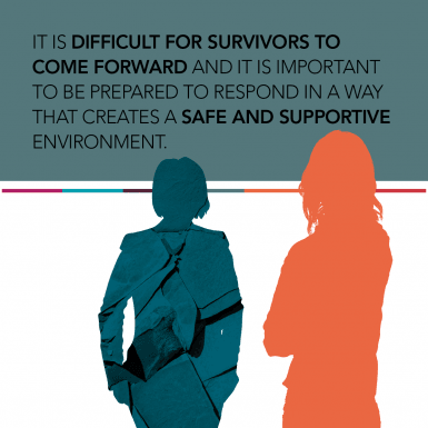 It is difficult for survivors to come forward and it is important to be prepared to respond in a way that creates a safe and supportive environment. 