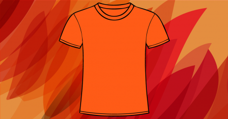 Orange t-shirt on a light orange background with pattern in many shades of orange