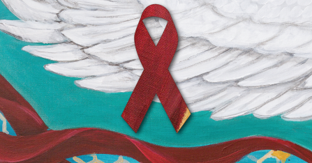 World AIDS Day 2017 Red ribbon on a blue background with a white wing