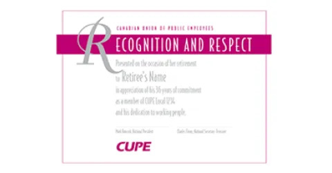Certificate with Recognition and respect in white on a dark pink background