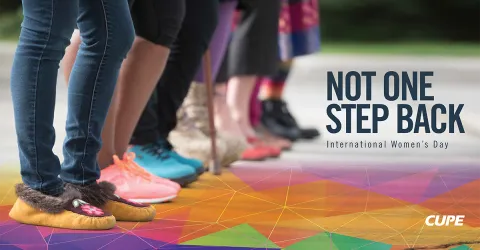 group of women's legs from the knee down with the slogan "not one step back"