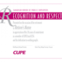 Recognition and respect Certificate with Recognition and respect in white on a dark pink background