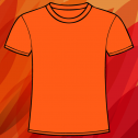 Orange t-shirt on a light orange background with pattern in many shades of orange