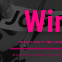 WEb banner. Text: Win for acute care workers in Nova Scotia; Keep good jobs and public services in our communities. Image: hand cutting piece of paper that says Jobs.