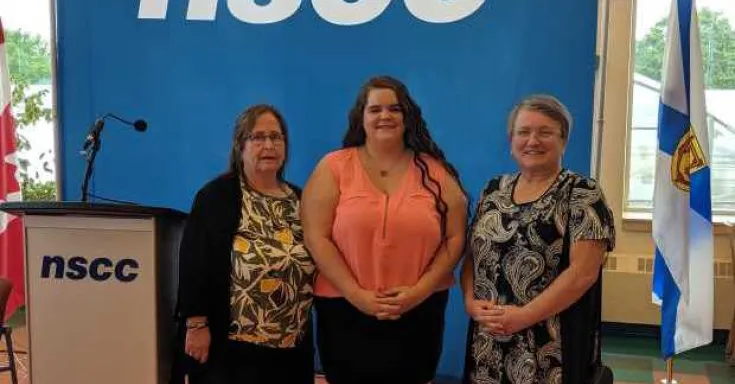Louise Riley, Joll Provost and Nan McFadgen attend long-term care announcement in Kentville, NS