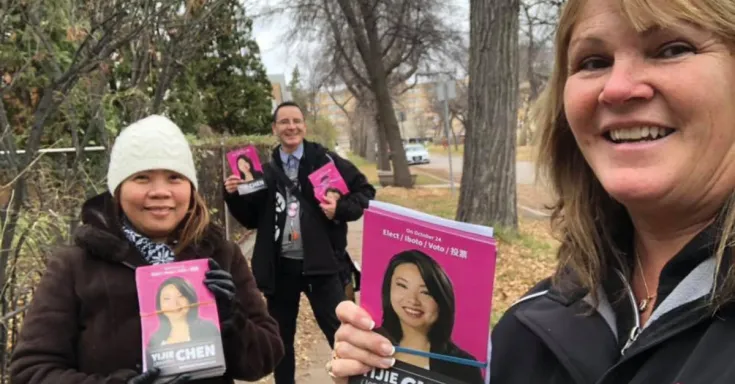 CUPE members out campaigning for progressive candidates in municipal election.