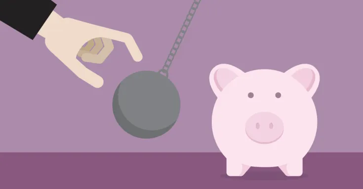 A wrecking ball moving towards a piggy bank