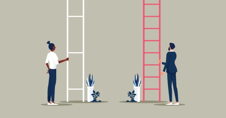 Man and woman holding ladders with an unequal number of rungs