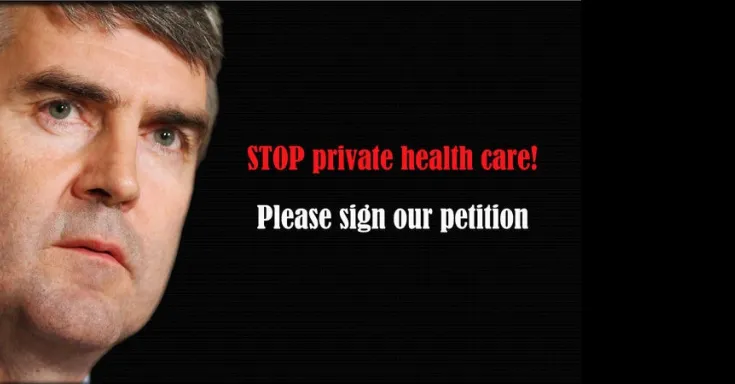Premier Stephen McNeil and text saying "Stop private health care, please sign our petition!"