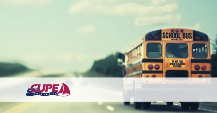 Web banner. No text. Image of school bus on a highway, with the CUPE Nova Scotia